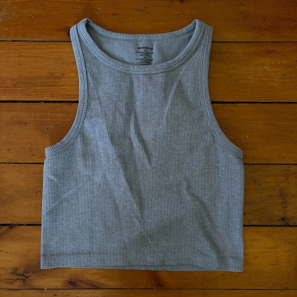 Ambiance Ribbed Crop Tank Top in Heather Gray